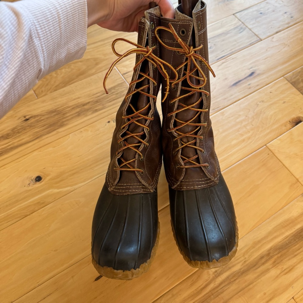 LL Bean Boots vtg men’s 10 eye tall lace up brown leather Sherpa logger size 10 - Picture 4 of 14